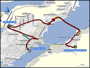 karte der fahrt vom tromso camping zum einkaufszentrum jekta, zum museum polaria und zurueck zum campingplatz
