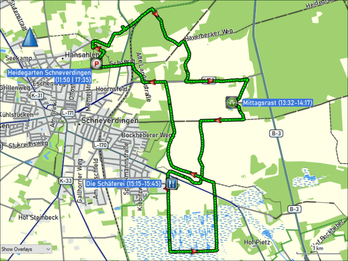 wegstrecke der rundwanderung ab dem heidegarten in schneverdingen durch die lueneburger heide