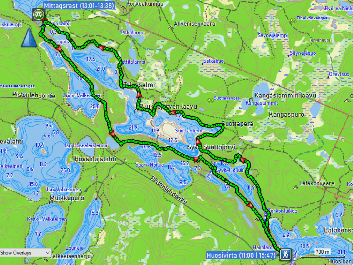 wegstrecke der rundwanderung hakokosken hujaus+laukkujaerven lenkki im hossa nationalpark