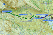 wegstrecke und hoehenprofil der wanderung von der niunjes fjaellstuga zum bootsanleger bobaecken, wegstrecke der ueberfahrt ueber den tarraaetno und des fussmarsches vom bootsanleger zum heliport kvikkjokk sowie wegstrecke der fahrt vom heliport kvikkjokk via fjaellstation zum camping arrenjarka