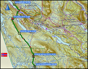 karte und hoehenprofil der wanderung vom strandgarden bei fjaellnaes zum camp gaalovenjohke
