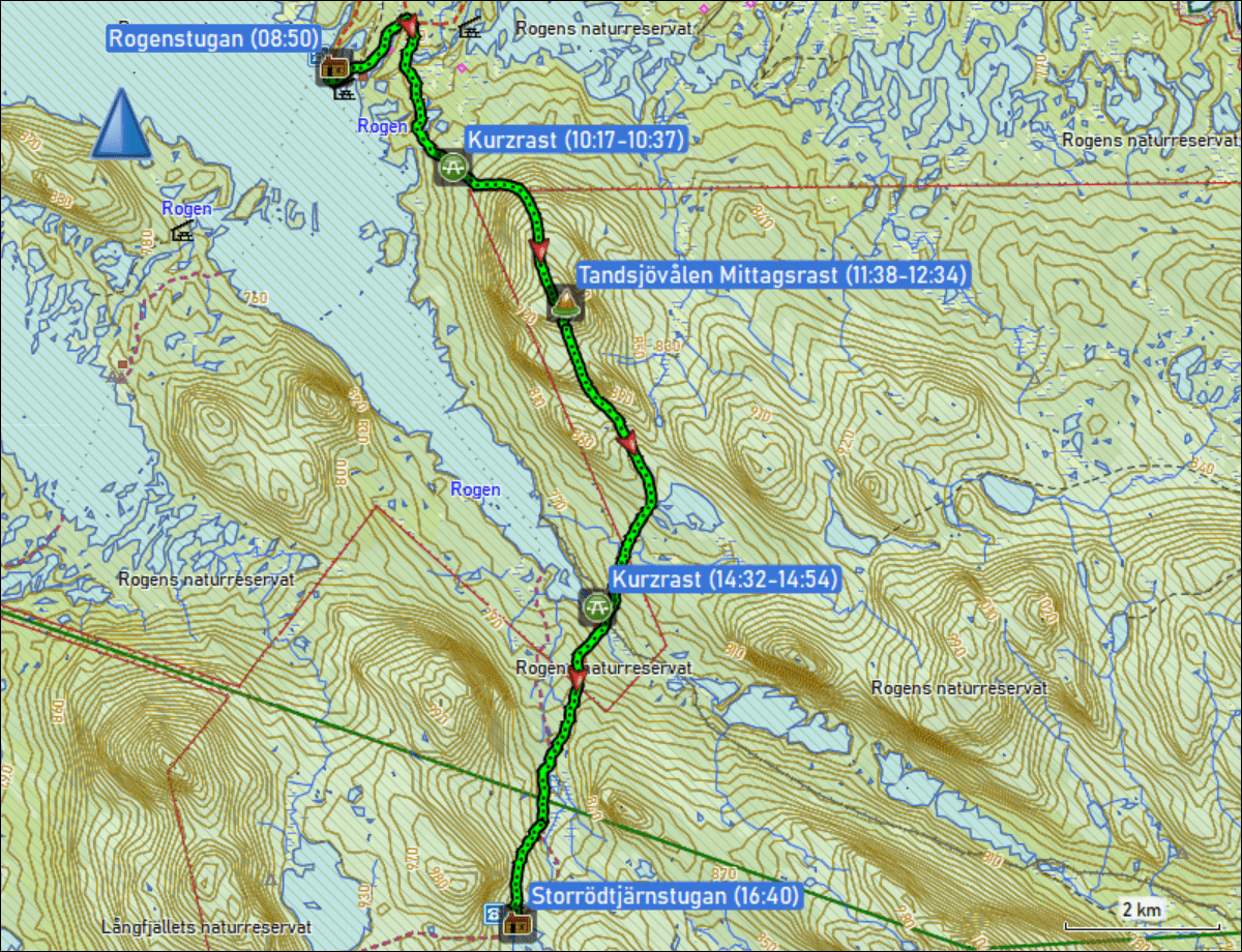 wegstrecke der wanderung von der rogenstugan zur storroedtjaernstugan