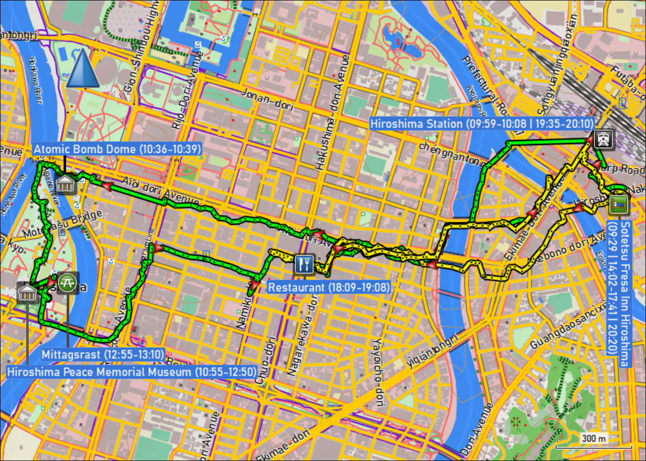 wegstrecke der fahrt von nach