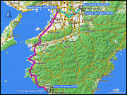 karte der zugfahrt von nara via tennoji nach kii-tanabe sowie karte der fussmaersche in tanabe