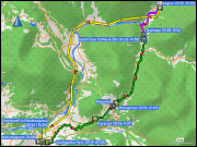 karte der wanderung ueber den alten postweg nakasendo von nakatsugawa via magome nach tsumago sowie der fahrt mit dem bus von tsumago nach nagiso und mit dem zug weiter nach nakatsugawa plus hoehenprofil der wanderung ueber den alten postweg nakasendo von nakatsugawa via magome nach tsumago