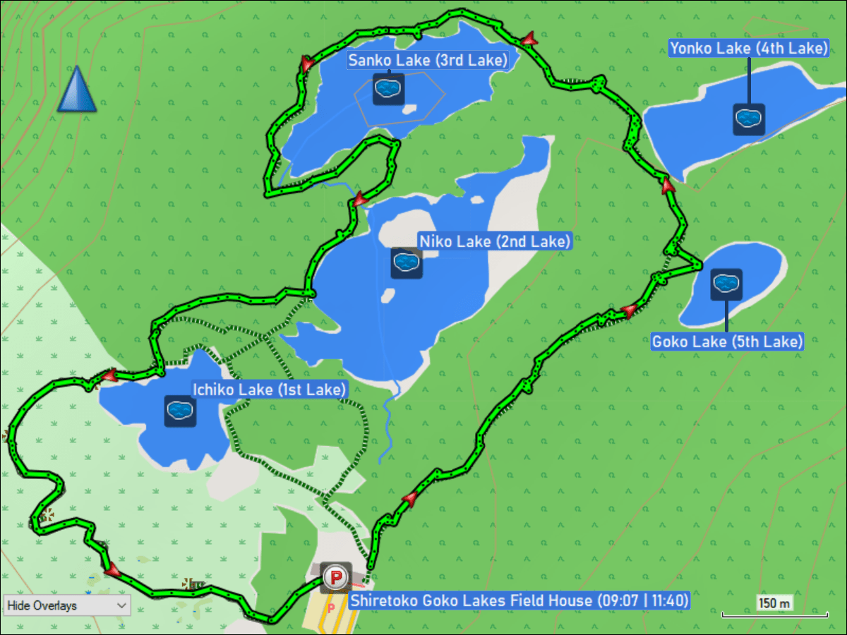 wegstrecke der rundwanderung um die fuenf shiretoko goko lakes im shiretoko nationalpark