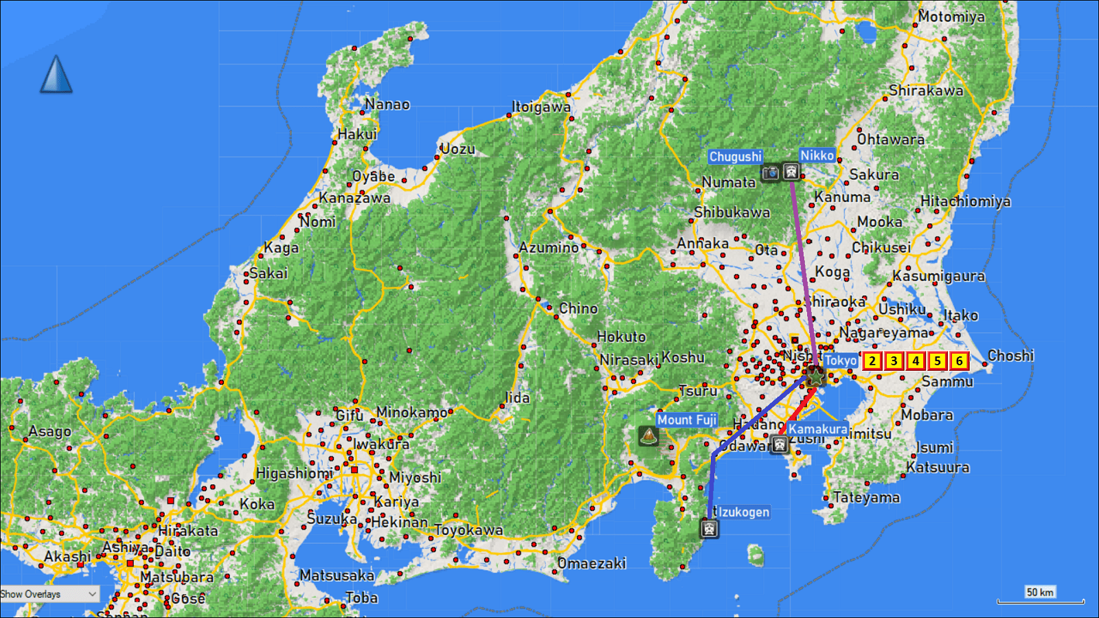 wegstrecken der tagesausfluege ab tokyo