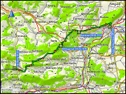 karte der wanderung vom hotel rotes aus in brugg, AG zum tagungszentrum herzberg, nahe staffelegg, AG