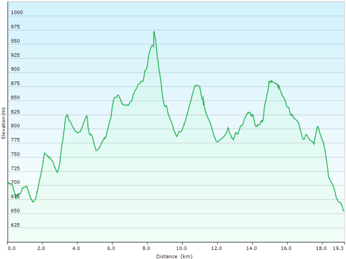 hoehenprofil der wanderung vom tagungszentrum herzberg, nahe staffelegg, AG zum bauernhof neumatt in hauenstein-ifenthal, SO
