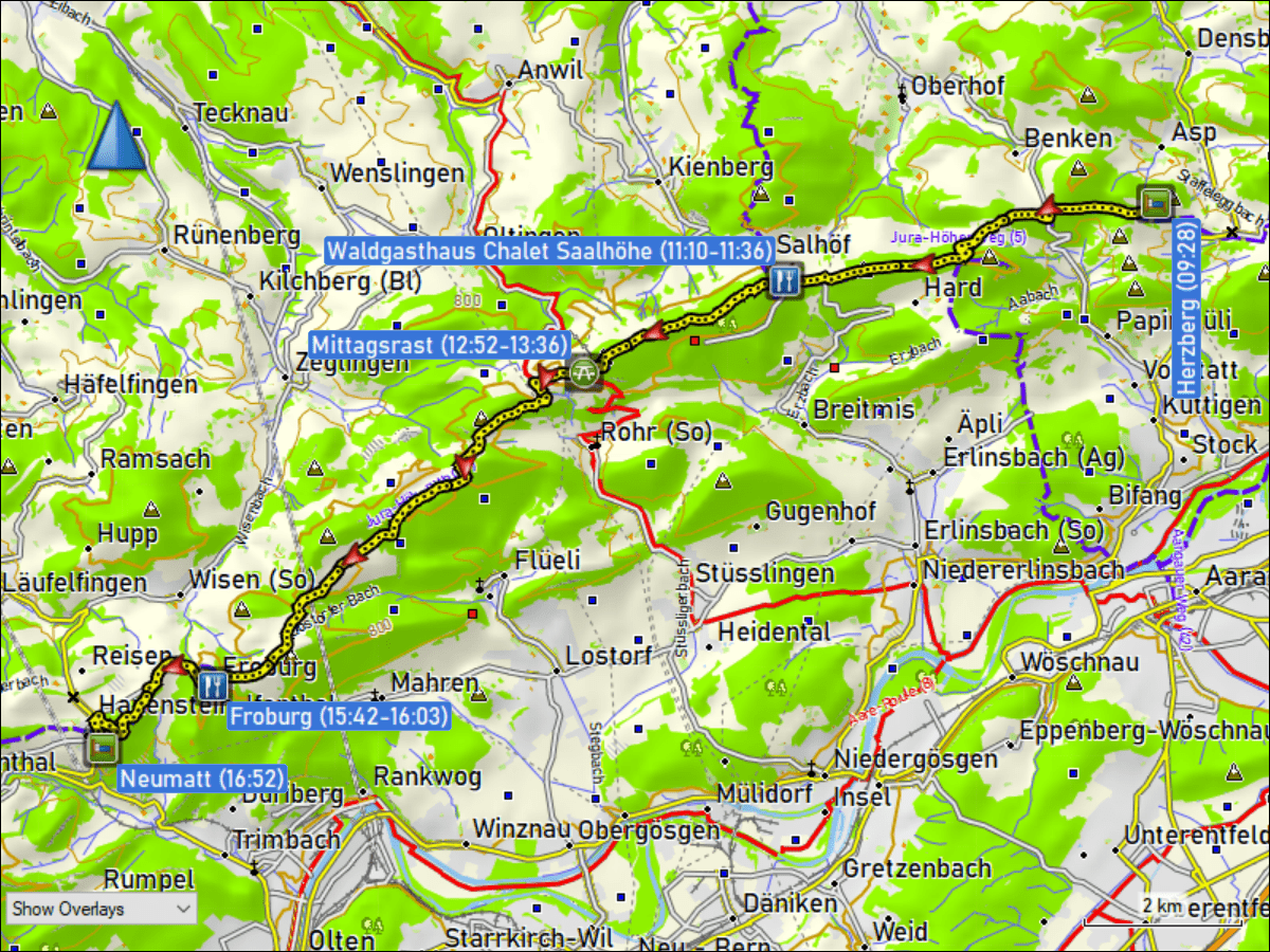 wegstrecke der wanderung vom tagungszentrum herzberg, nahe staffelegg, AG zum bauernhof neumatt in hauenstein-ifenthal, SO