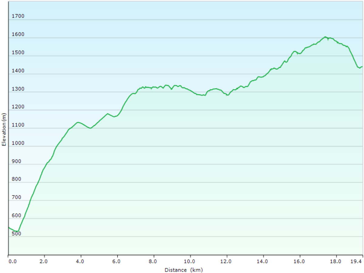 hoehenprofil der wanderung vom bahnhof frinvillier-taubenloch, BE zum B&B chasseral, BE