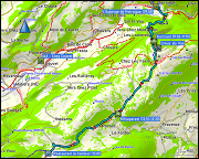 karte der wanderung von der l'auberge de noiraigue in val-de-travers, NE zur bushaltestelle la combaz, VD