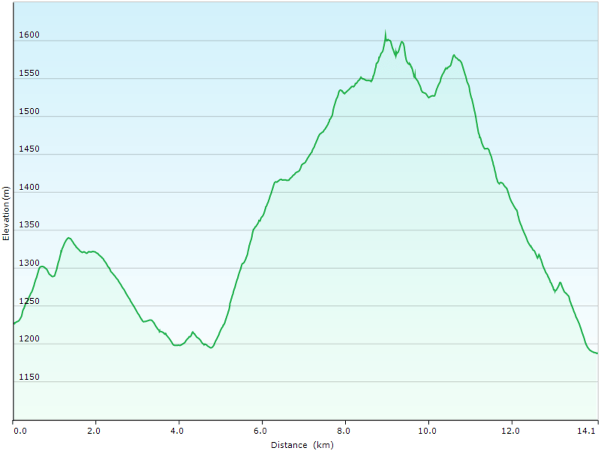 hoehenprofil der wanderung von der bushaltestelle la combaz, VD zum "swiss historic hotel grand hotel des rasses et spa", VD