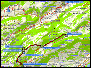 karte der wanderung von der bushaltestelle la combaz, VD zum "swiss historic hotel grand hotel des rasses et spa", VD